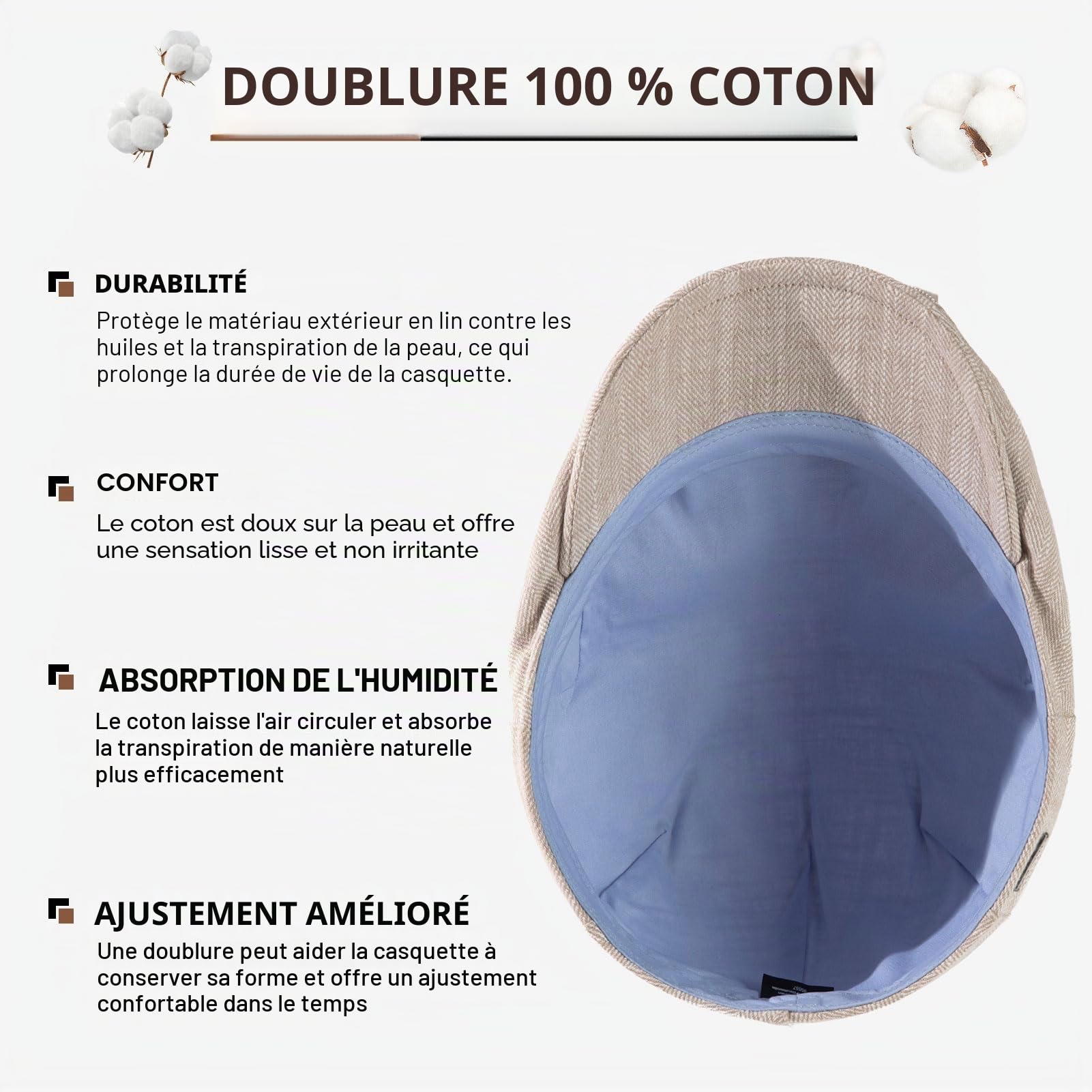 TOP-EX Casquette plate 100 % lin pour homme - Chapeau de soleil d'été