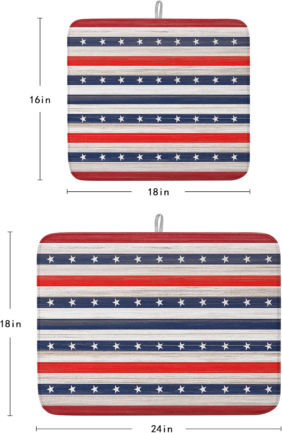 4th of July Dish Drying Mat for Kitchen Counter, Independence Day Red White Blue Stripes Star Absorbent Reversible Dish Drainer Rack Mats for Coffee Bar Mats 18''x24'' 1 PCS