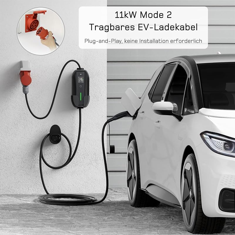 dé 11 kW Wallbox Töltőállomás 3-Fázis 16A CEE Type 2 Kábellel Elektromos Autóhoz - 5.5m Standard, CEE 11kW