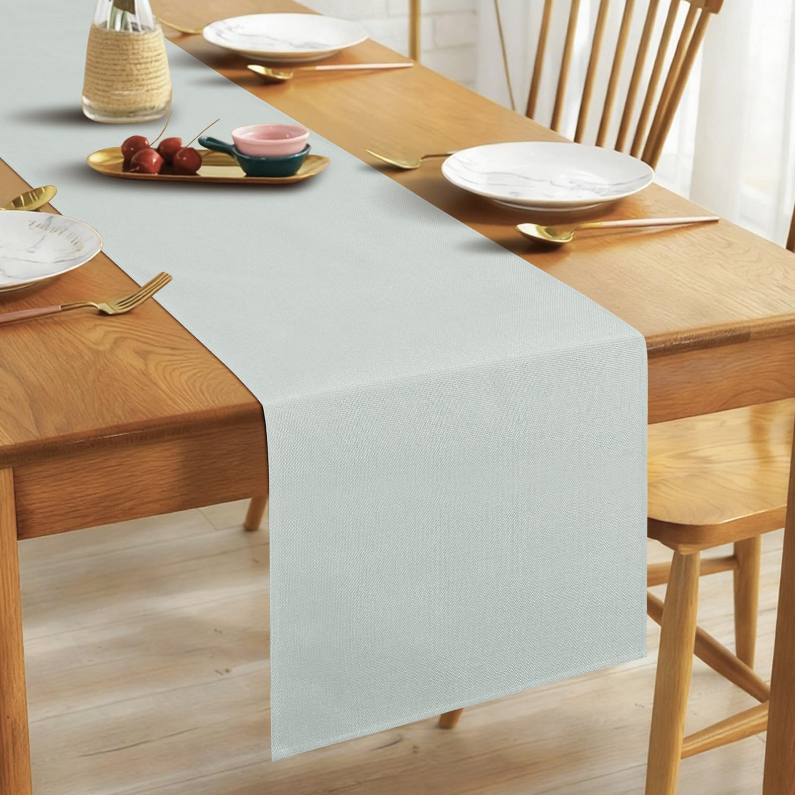 Alaoo Linen Table Runner, 40 * 180cm Elegant Rustic Farmhouse Table Runner, Washable Kitchen Dining Table Decoration for Dining Holiday Parties and Everyday Use, Light Gray