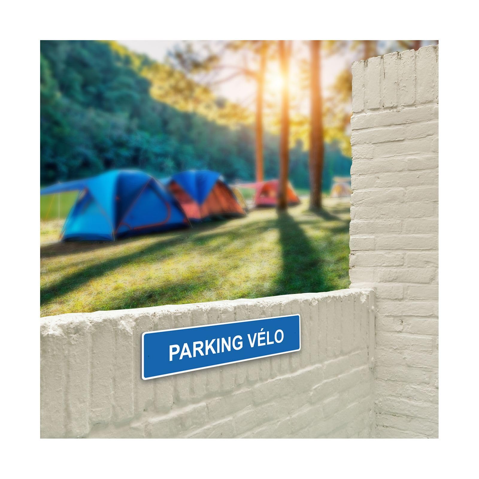 Panneau de signalisation pour camping "PARKING VELO" - 48 x 10 cm - Bleu