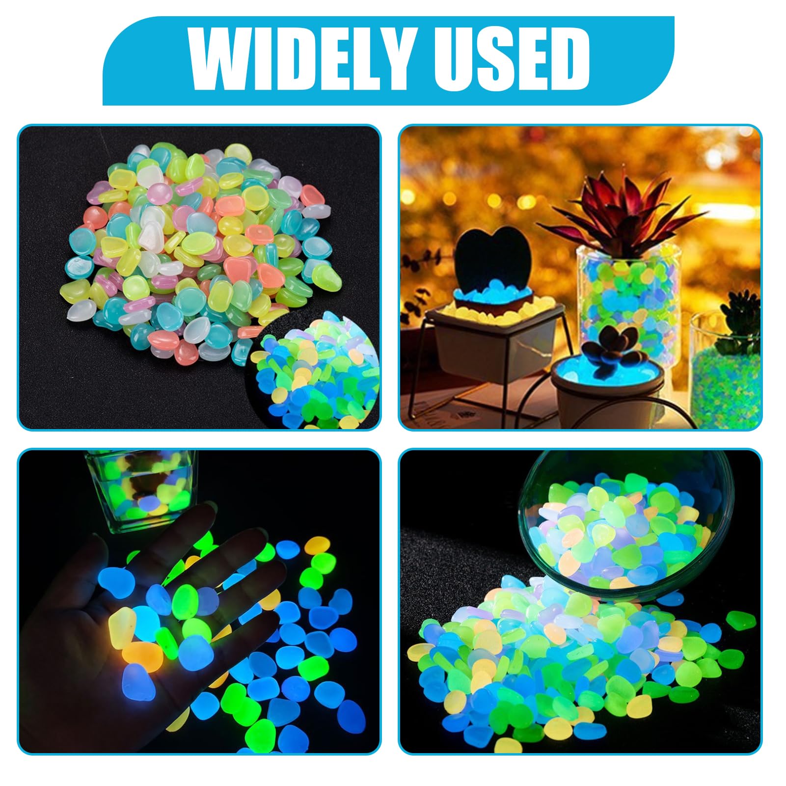 300 Pezzi Pietre Luminose da Giardino, Sassi Decorativi Luminosi per Esterni e Interni, Sassi Luminosi da Giardino, Pietre Luminose Brillano al Buio, Sicure e Eco-Friendly (Colorati)