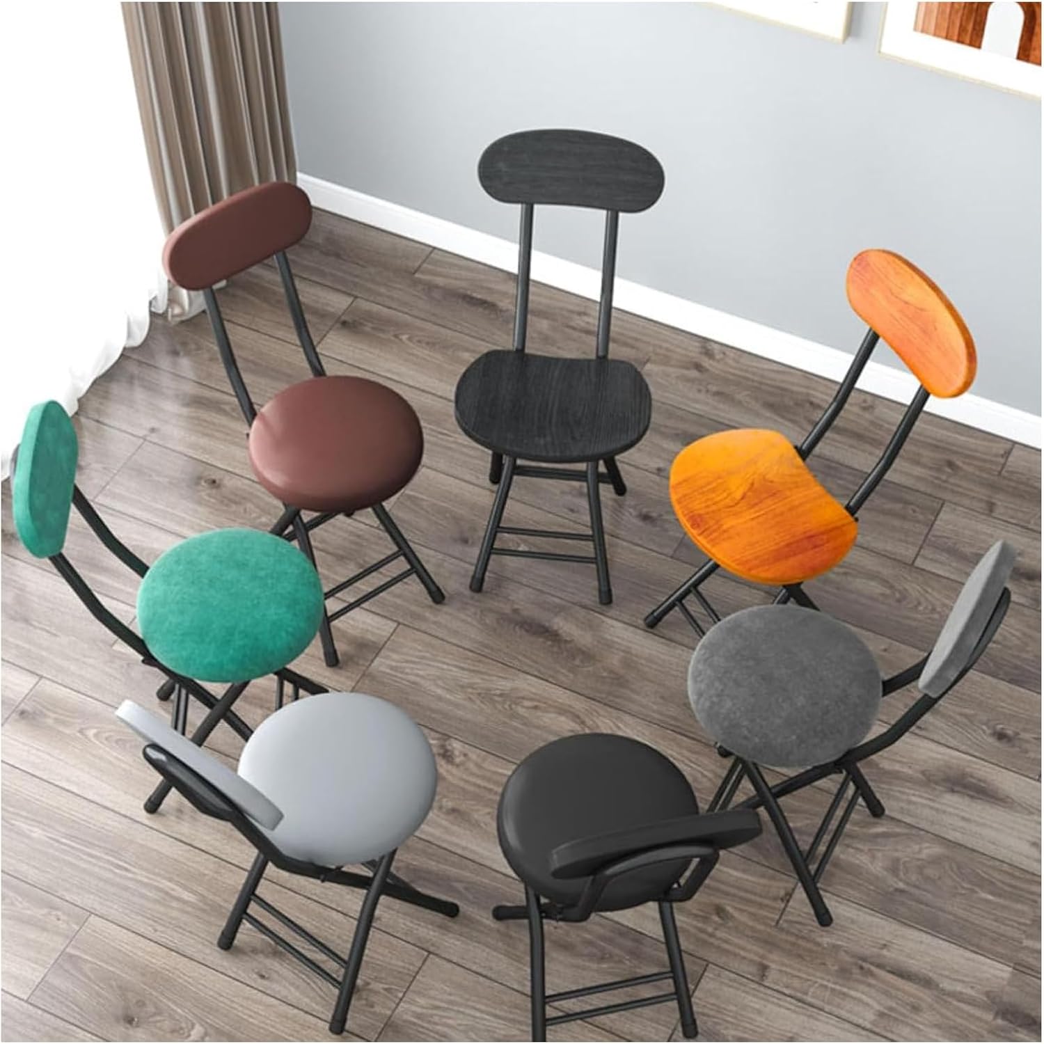 jiangjin Foldable Chair with Backrest,Folding Chair,Folding Bar Stools for Kitchen, Recreation Room or Game Room, Fishing Gardening Travel(Color:Black+Brown)