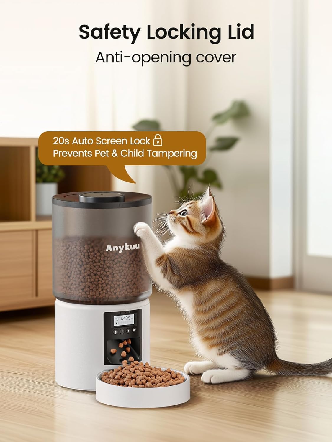 Anykuu 4L Comedero Gato Automatico Dispensador 1-6 Comidas al DíaComida Gatos y Perros con función de grabación de 10s, USB, Blanco para Pequeño/Mediano Mascota