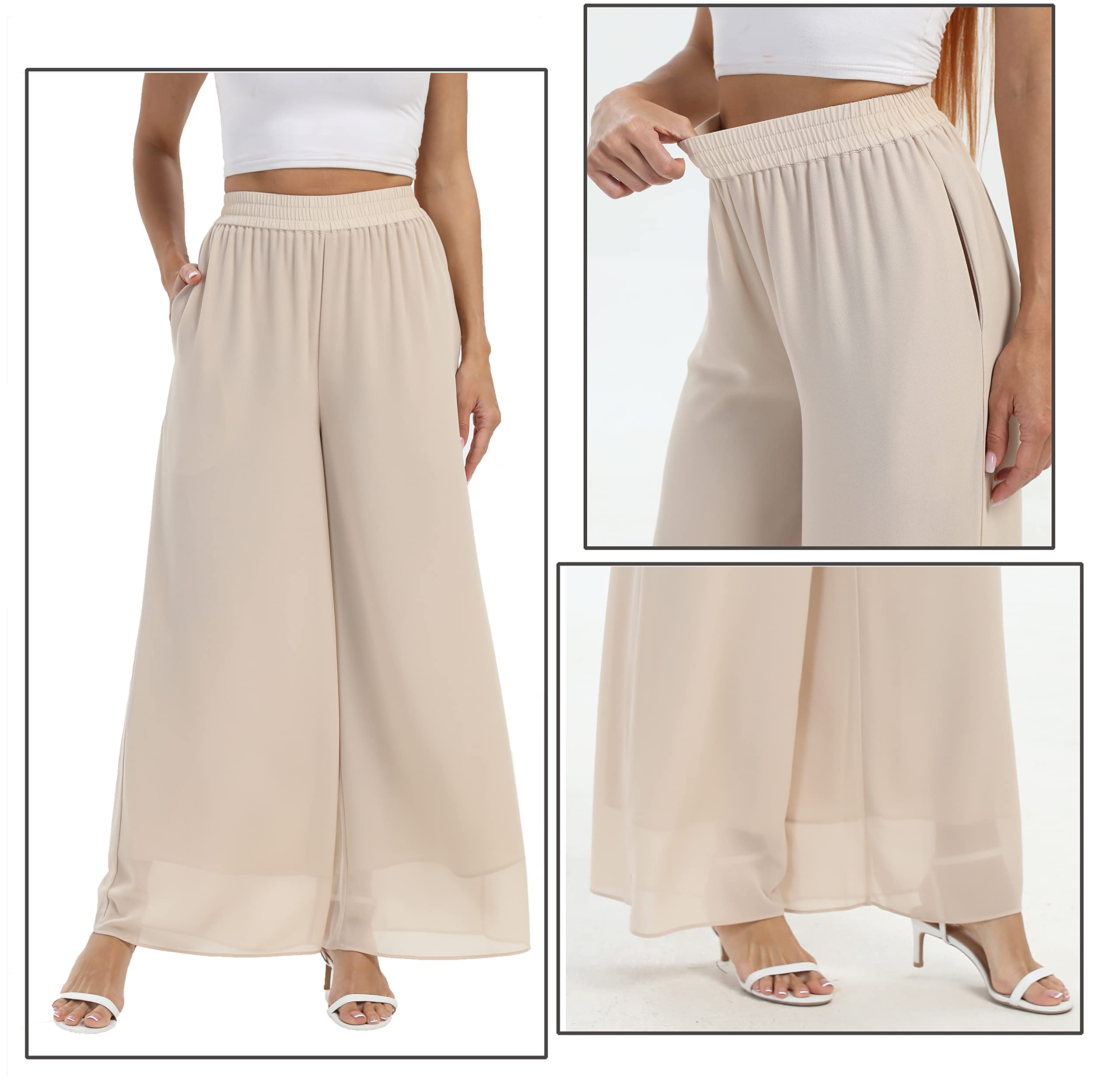 Chiffon-Kleid für Damen, Strandkleid, weites Bein, Palazzo-Hose, elastische Taille