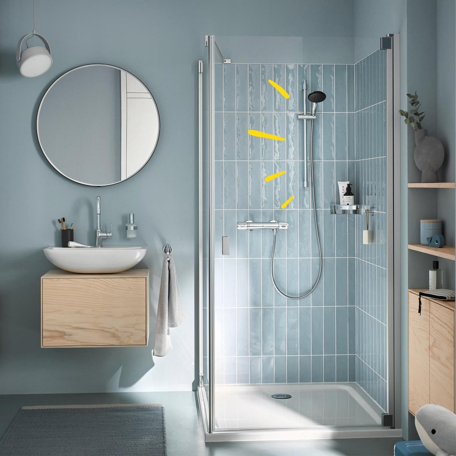 GROHE Precision Feel, Duschset mit Thermostat wassersparend, 8l pro Min (Duscharmatur hält Temperatur konstant, Duschkopf 3 Strahlarten, 1,75m Schlauch, Duschstange 60cm, 3in1 Tool), chrom, 34791001