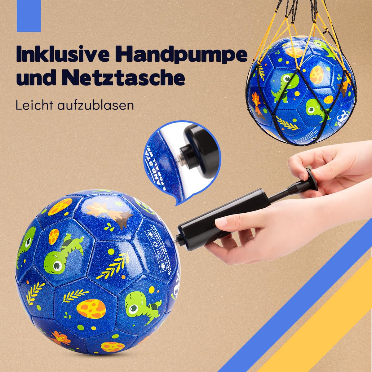 INPODAK Kleinkind-Fußball Größe 2 Kinderfußball Dinosaurier-Fußball Fußballgeschenk für Jungen und Mädchen Kleine Bälle für Garten Außenbereich Hof Rasen 1 2 3 4 5 6 Jahre alt