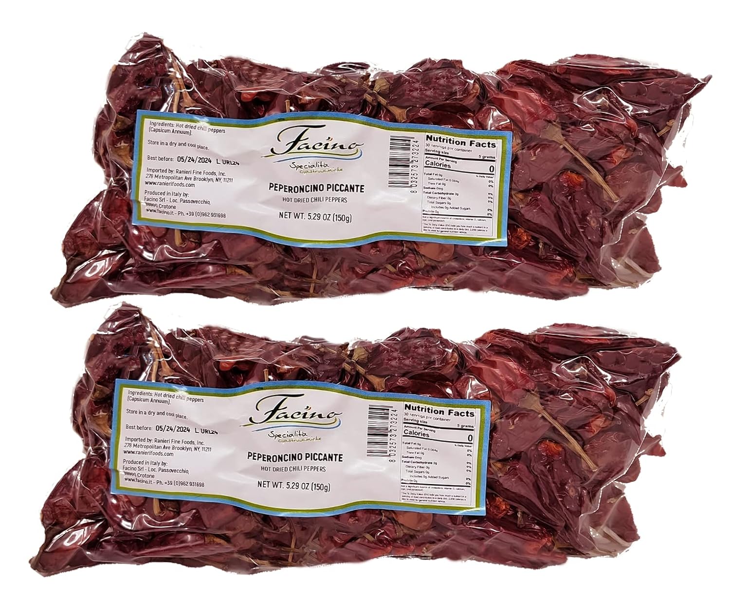 Facino Hot Dried Calabrian Peppers 5.29 ounce Imported