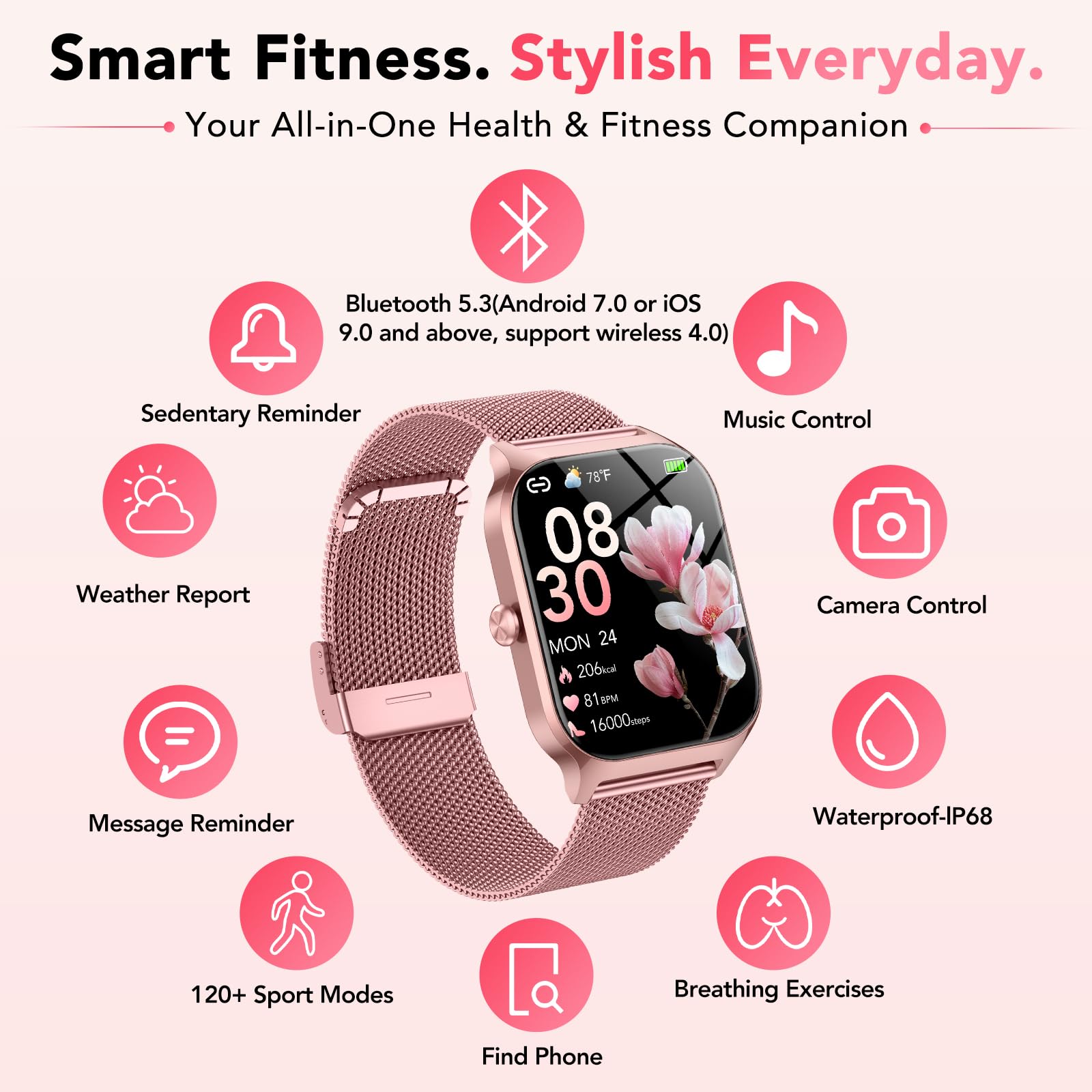 Reloj Inteligente Mujer con Llamadas Bluetooth y Asistente IA, Whatsapp Notificaciones,1.85" HD Smartwatch Mujer con SpO2/Pulsómetro/Monitor de Sueño,120+ Modos Deportes para iPhone Android,2 Correas