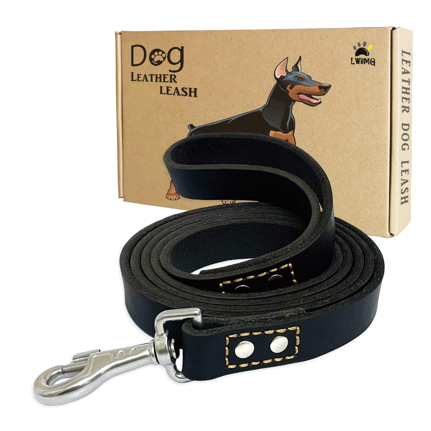 LWBMG Leather Dog Leash 6 ft, Dog Leashes for Large Dogs Heavy Duty Dog Leash Soft Handmade Leather Training Leash for Small Medium Large Dogs Walking