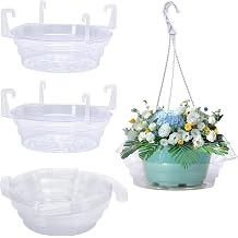 Adnee 12 Pcs 12 Inch Hanging Plant Water Catcher-Clear Plastics Plant Water Catcher Tray-Hanging Plant Saucers Drip Pans for Indoor Outdoor Hanging Basket Flower Pot