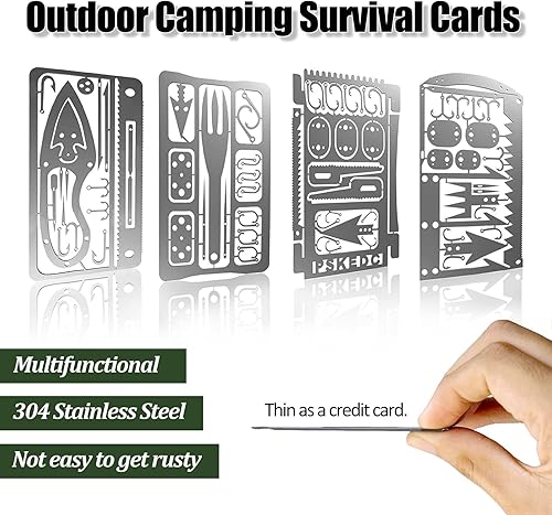 Miniatura 2 de Hukado Kit de campamento multiherramienta de 7 piezas con equipo de línea de pesca, cartera de tarjetas de crédito multiusos, herramienta de