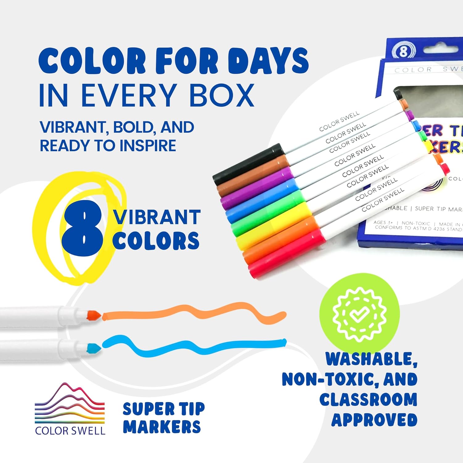 Color Swell Washable Bulk Markers Pack 36 Boxes of 8 Vibrant Colors Each (288 Total Super Tip Markers) for Classrooms, Parties, Donations, Home - Image 6