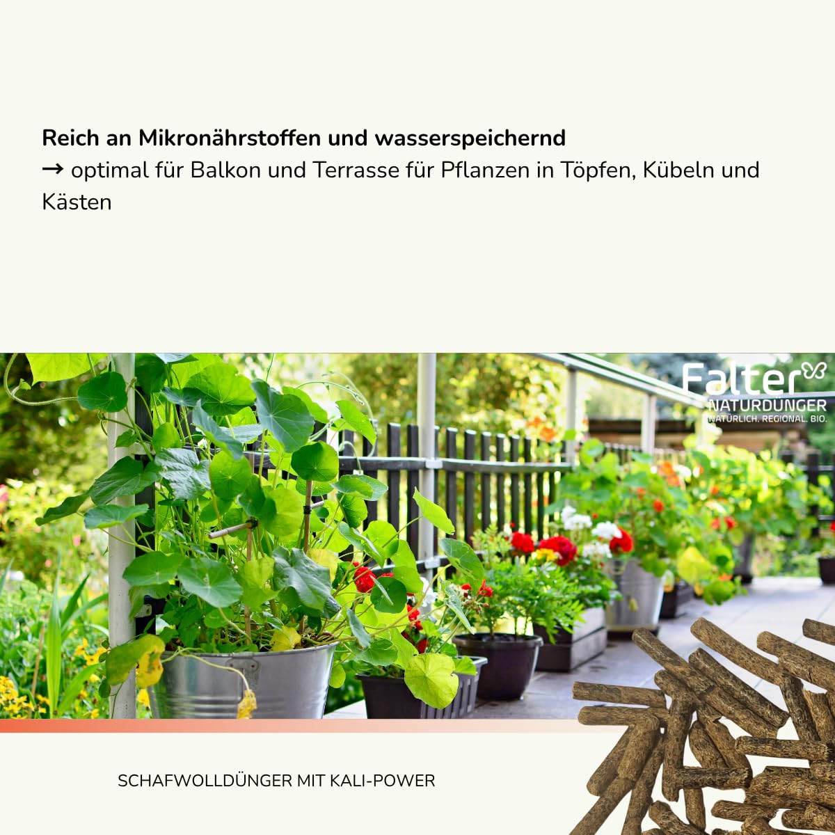 Falter BIO Schafwolldünger mit KALI-Power 20 kg - Gemüse- & Hochbeetdünger und zum Pflanzen von Hecken und Rosen