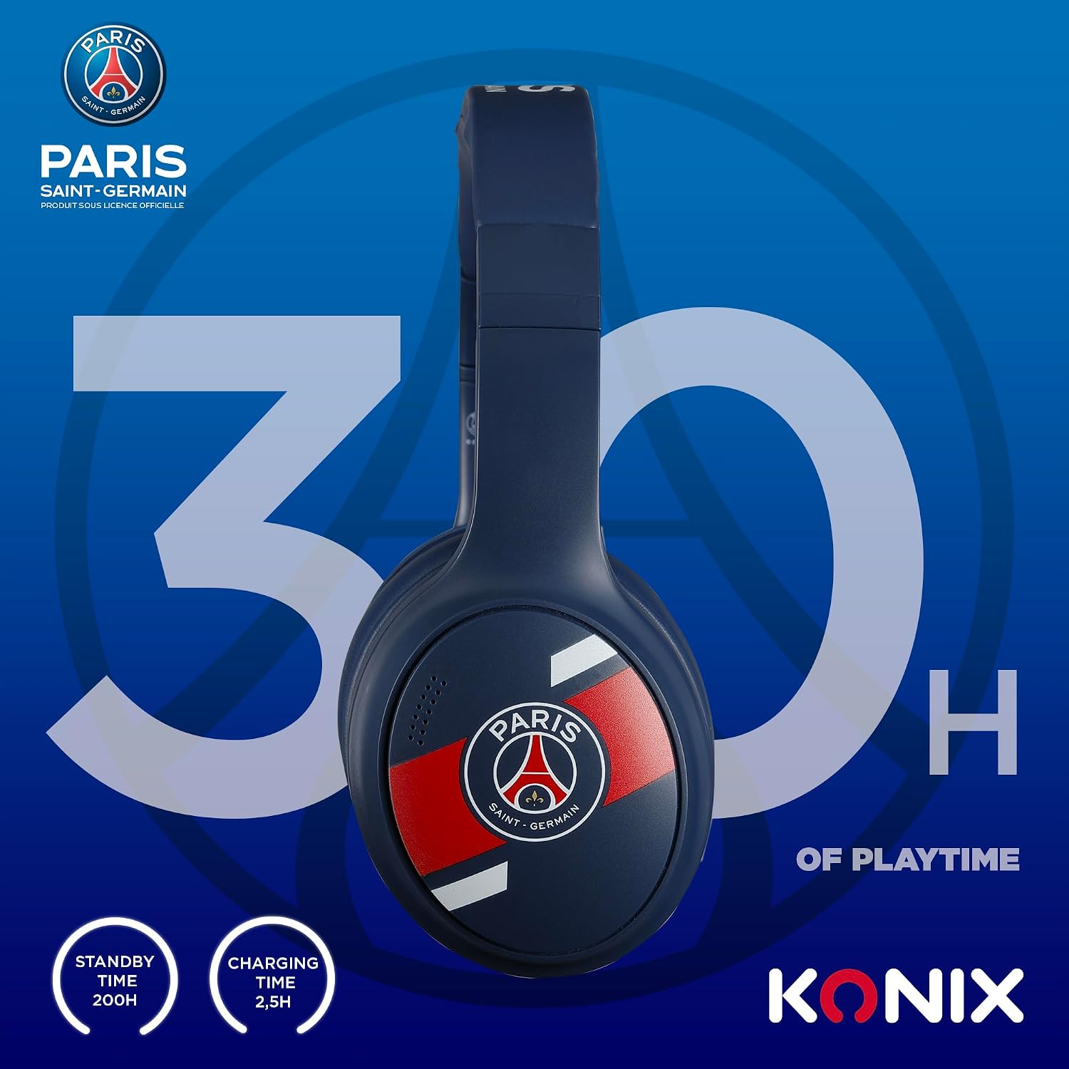 Konix PSG Casque Audio sans Fil Bluetooth 5.3 PC, Smartphones, tablettes - Microphone - Autonomie 25 h - Câble Jack 3,5 mm - Bleu – Image 6