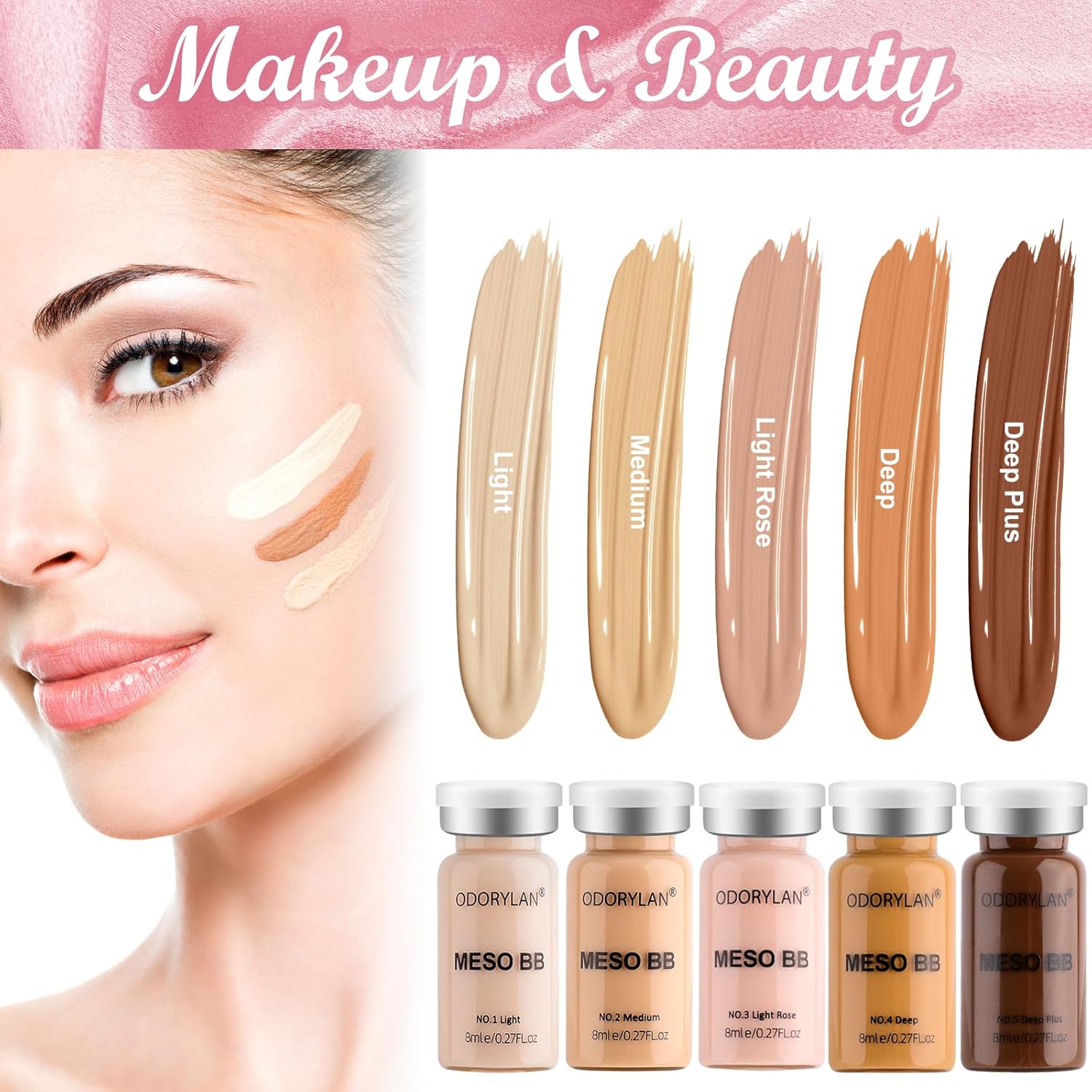 BB Facial Glow Serum Starter Kit Hydration Essence Foundation Skin Care Kit 0.27 oz 10 vials, Combined with Niacinamide and Peptides to Lighten Skin Tone Anti-Aging Foundation 5-mix pack - Image 2