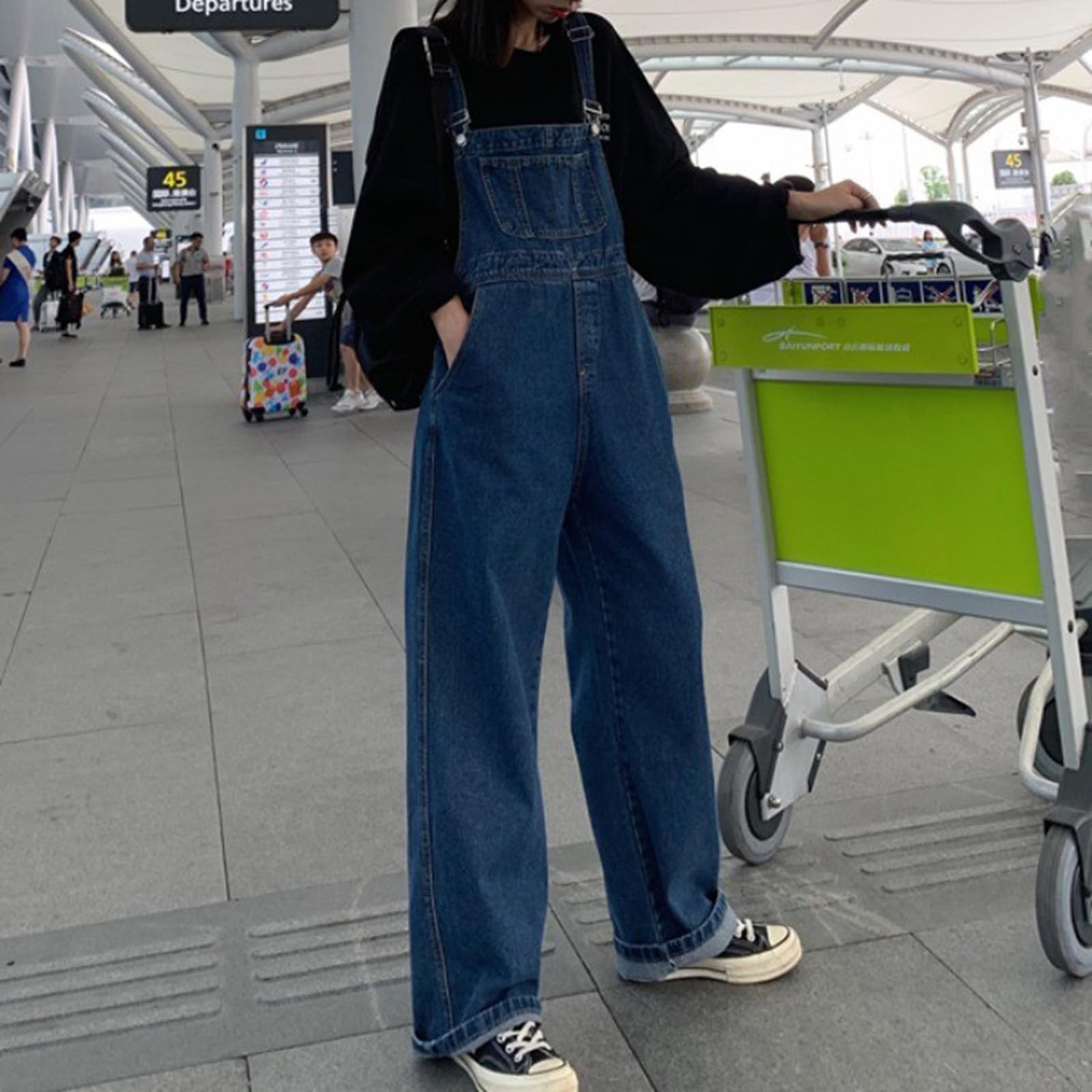 Genérico Mono Vaquero para Mujer Monos Jumpsuit Vestir Peto Largo Primavera Tejanos Algodón Pantalones Casual Trabajo Disfraz Ligero Invierno
