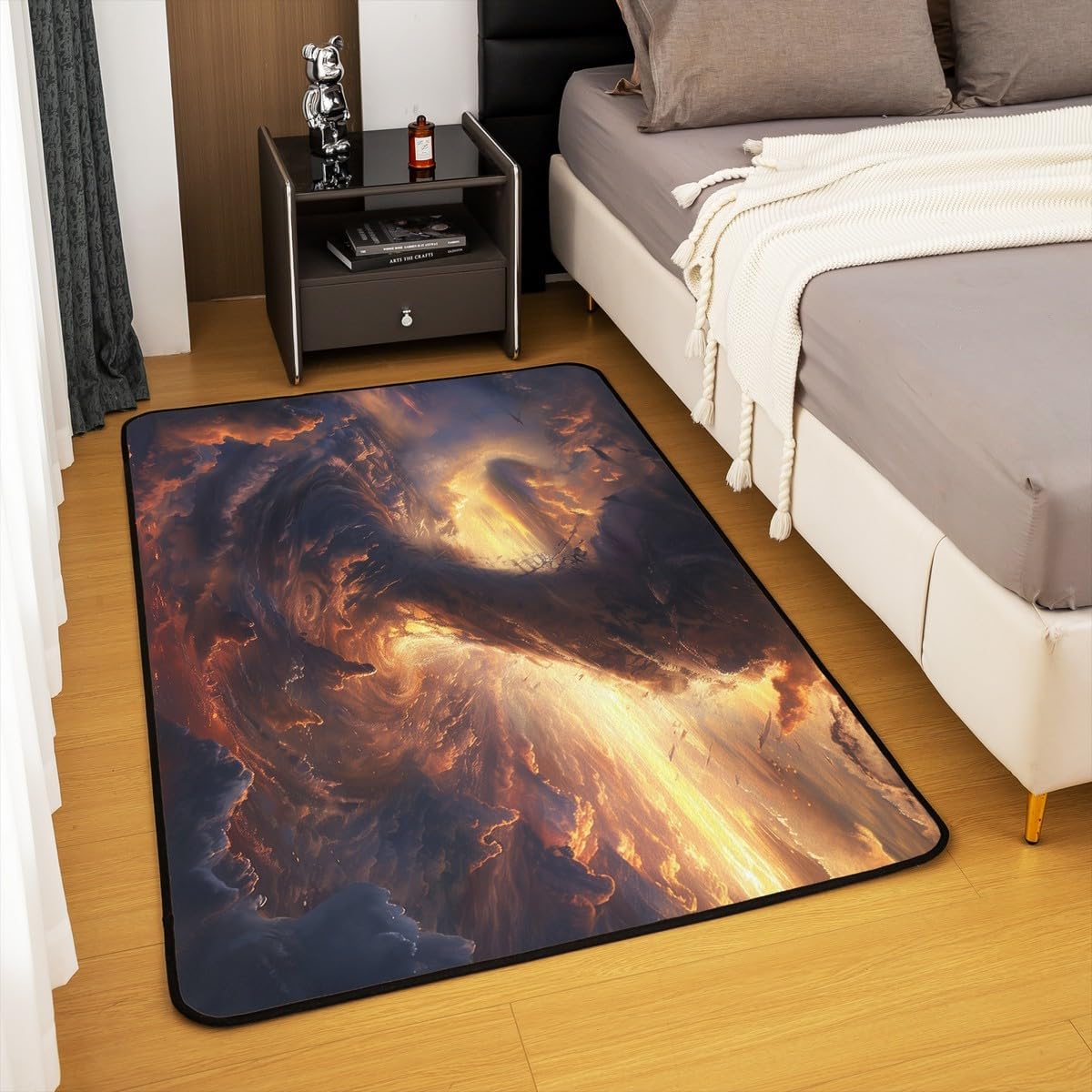Tornado Area Rug 3'x5',Natural Disaster Scene 3D Print Non Slip Carpet for Kids Adults,Sunset Sky Clouds Tornado View Decorative Rug for Bedroom Playroom Backyard