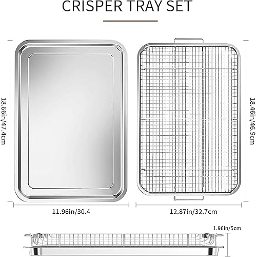 Miniatura 2 de Cesta de repuesto para freidora de aire, juego de 2 piezas de 18.9 x 13.1 pulgadas, bandeja de repuesto para freidora de aire de acero inoxidable de