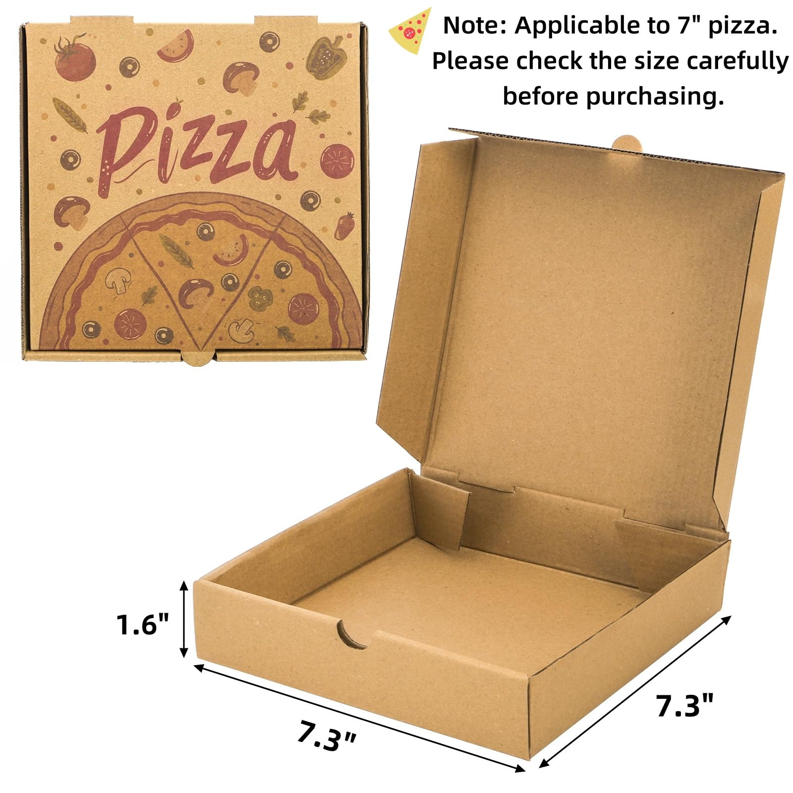 Covzoe Paquete de 40 cajas de pizza, 7.3 x 7.3 x 1.6 pulgadas, contenedores de pizza corrugados Kraft para llevar, cajas de entrega de alimentos, recipientes de embalaje de regalo para pizza,