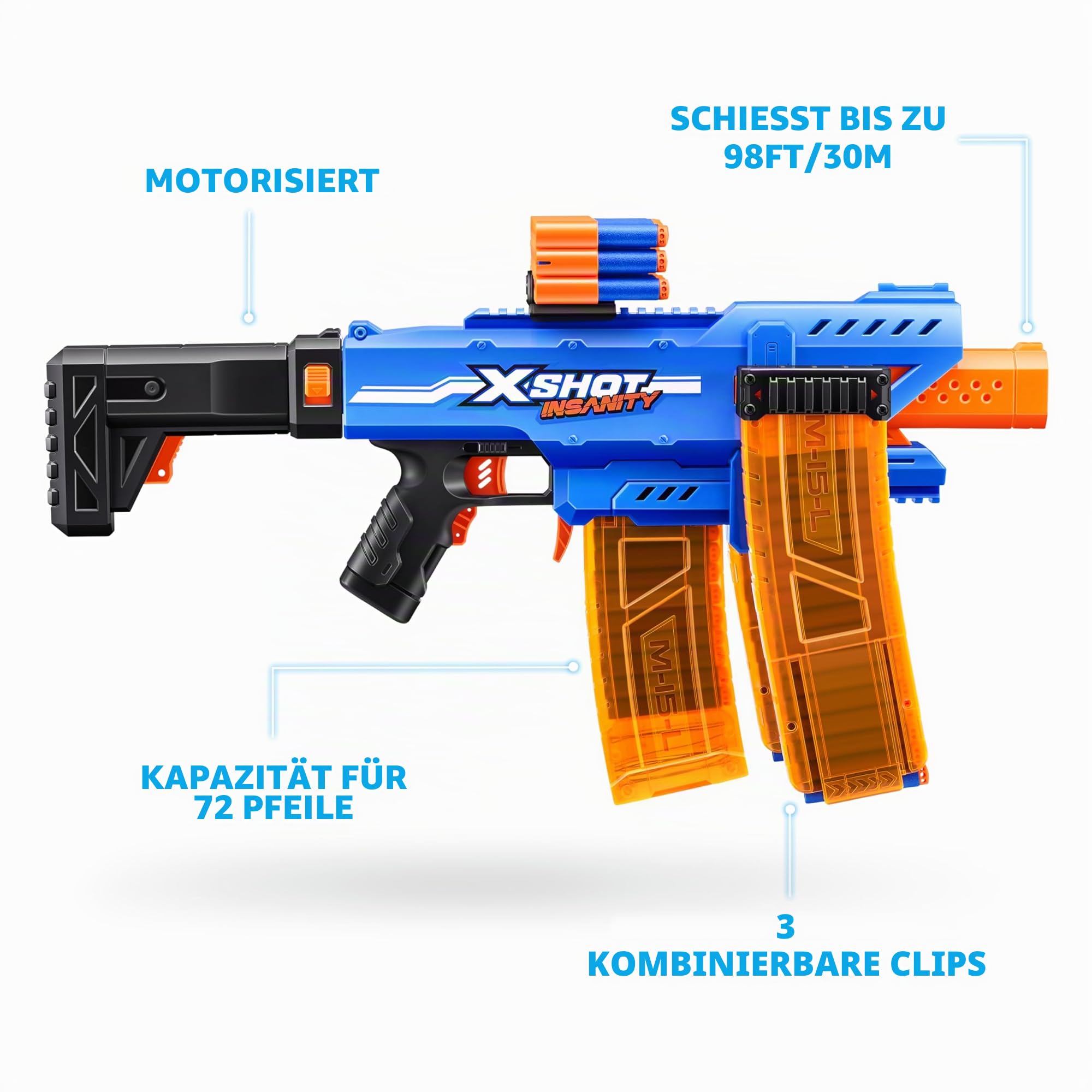 XSHOT Zuru Insanity Motorized Clip Mania Blaster with 72 Air