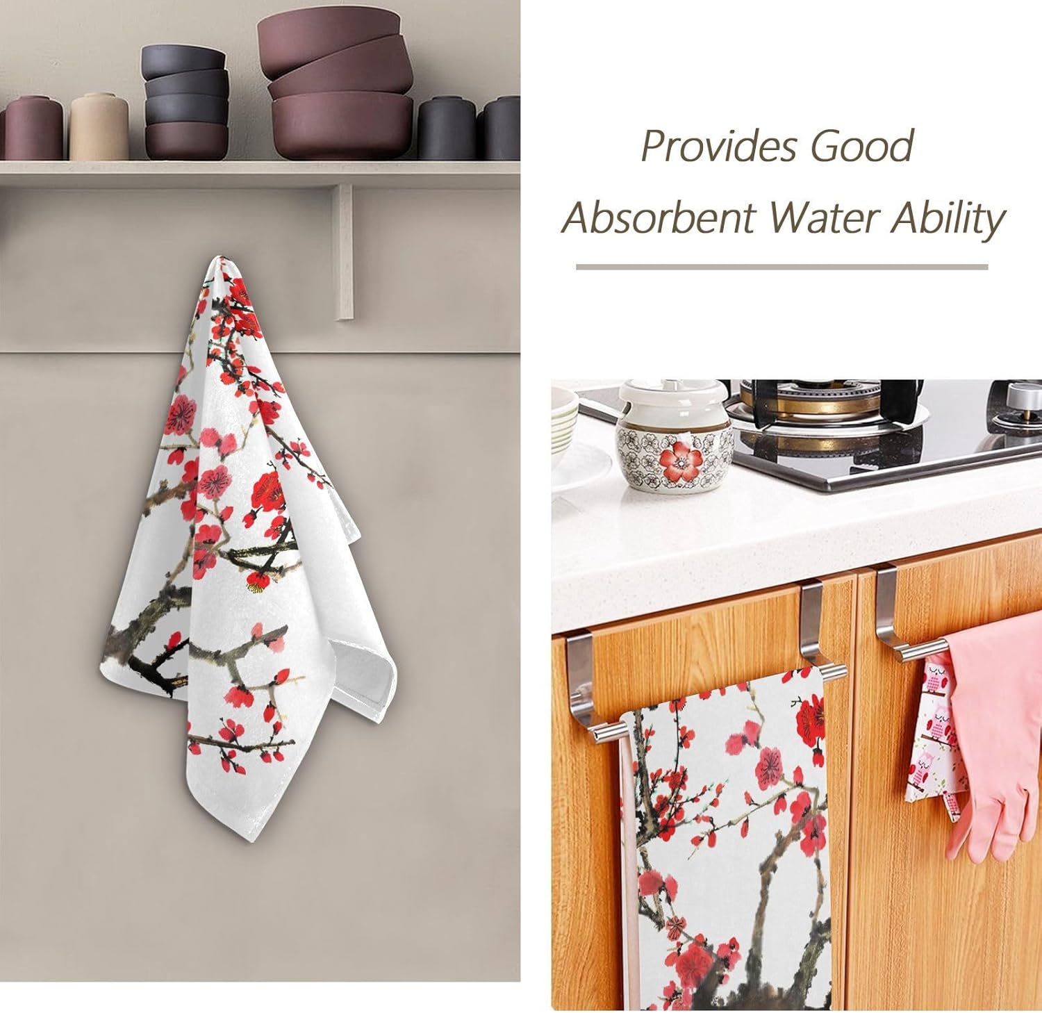 2 Pack Red Cherry Blossom Hand Towels,Microfiber Absorbent Asian Japanese Flower Watercolor Ink Bathroom Towels,Quick Drying Kitchen Towels,Hand Towels for Bathroom,Shower,Guest,Face 14"x28" - Image 7