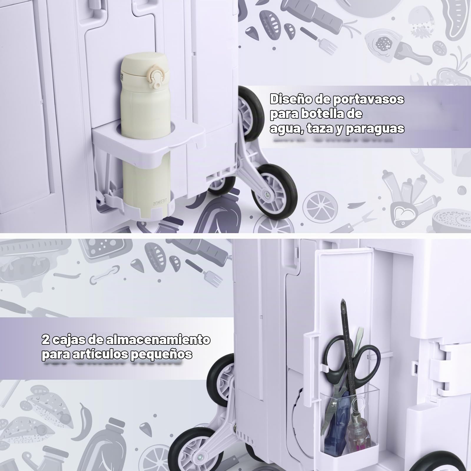 LexonElec x SELORSS Carrito De Compras Plegable con Ruedas para Subir Escaleras, Mango Telescópico Ajustable De Aluminio Y Tapa, Caja De Utilidad Portátil Plegable, 90 Kg/76 litros - Púrpura Gris