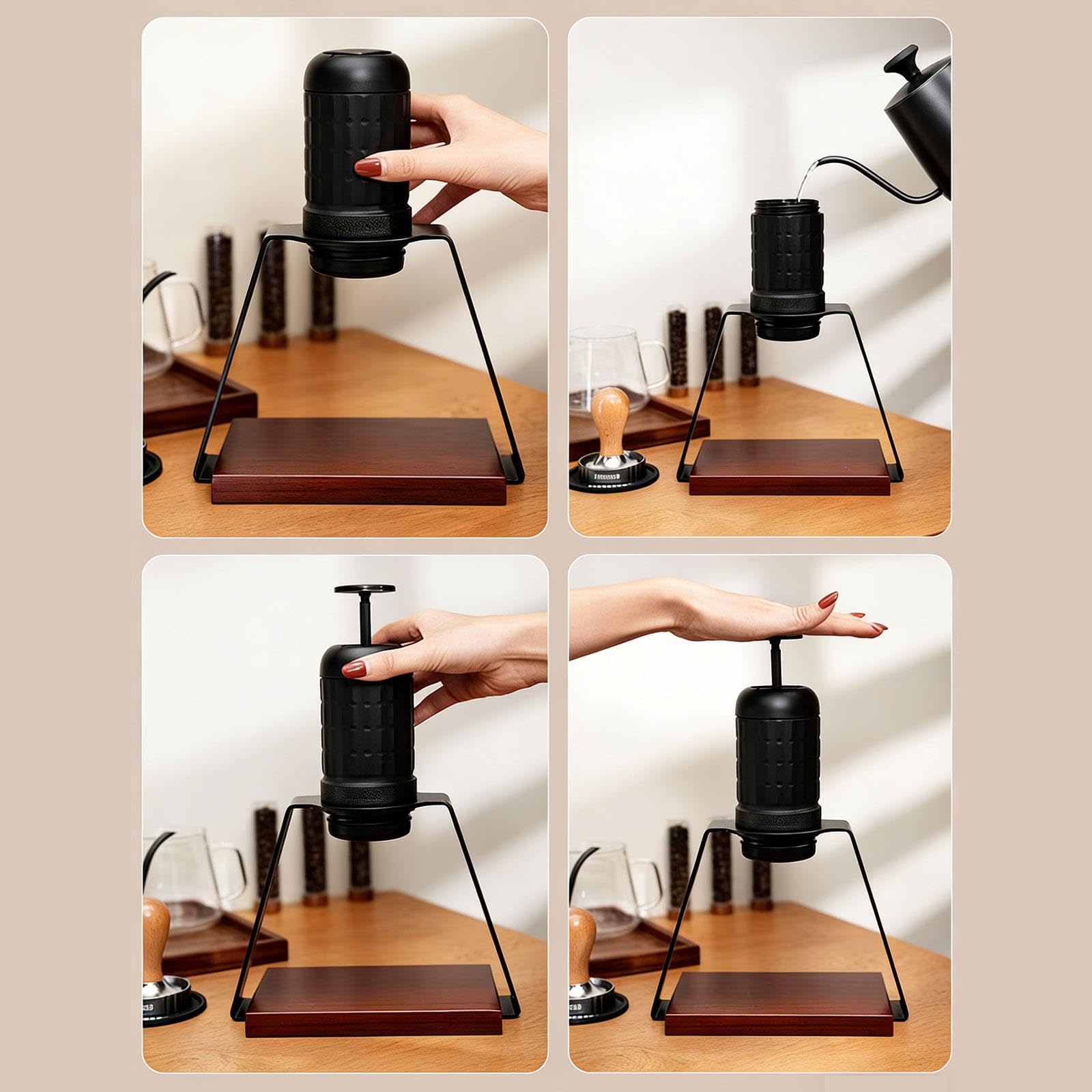 rockible Soporte para Máquina de Café Base Ligera Soporte Versátil con Accesorio Portátil Composición Acero Carbono y Madera Adecuada para Oficina Camping
