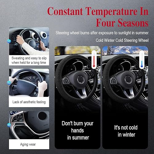 Miniatura 4 de HAOBO Funda universal para volante de automóvil de 15 pulgadas, microfibra transpirable, antideslizante, cálida en invierno y fresca en verano,