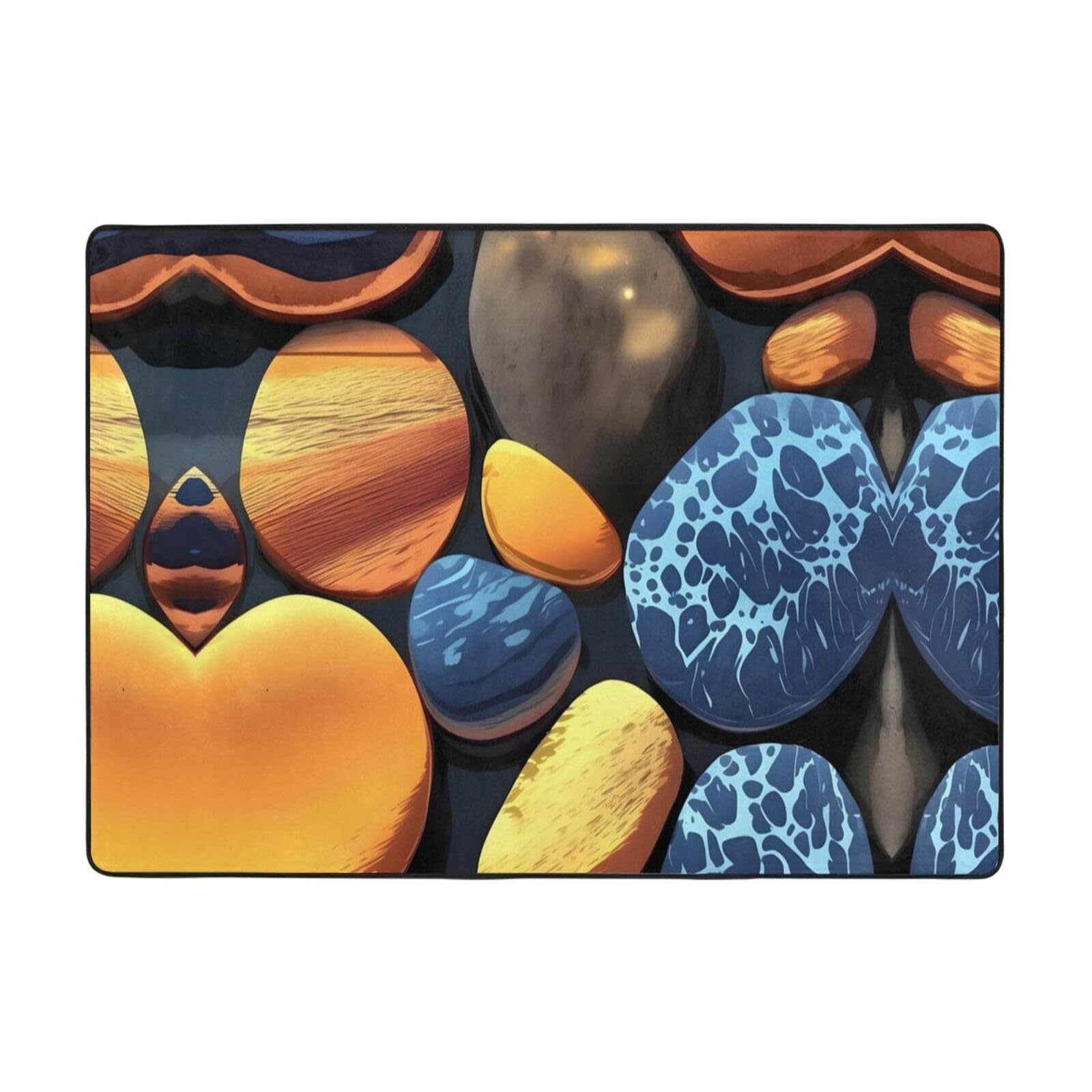 Tapis de sol en tissu déco galets jaunes 203 x 147 cm pour salon et bureau