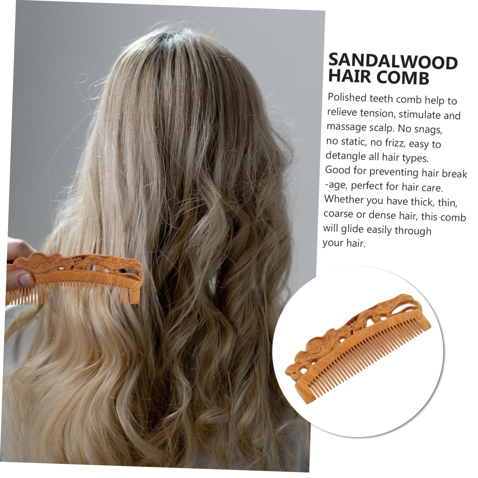 FOMIYES 3pièces Peigne Bois De Santal à Dents Larges Peigne Démêlant Ergonomique Pour Types De Cheveux Pour Cheveux Longs Et Épais