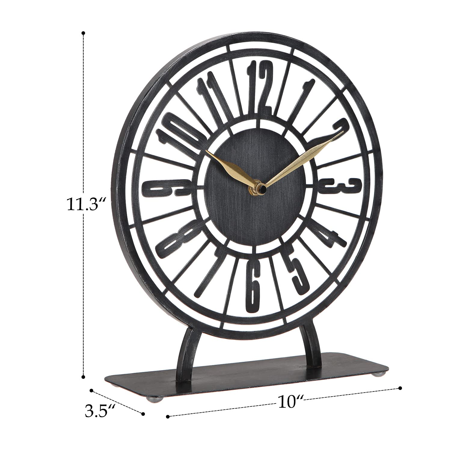 NIKKY HOME Large Modern Metal Table Clock, Round Metal Clocks with Quartz Battery Operated, Rustic Design Roman Numeral European Industrial Distressed for Living Room, Bedroom, Office