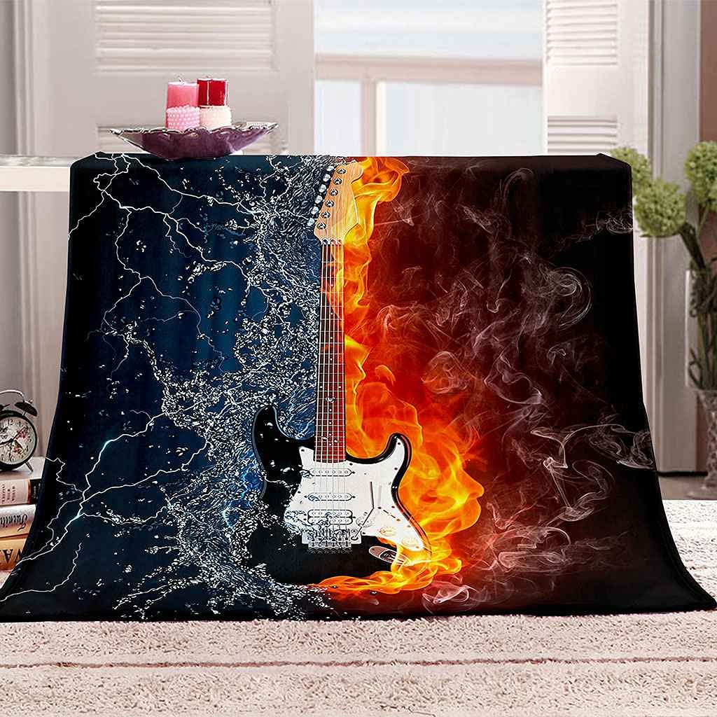 Couverture flanelle guitare 150x200cm plaid lit microfibre douce canapé