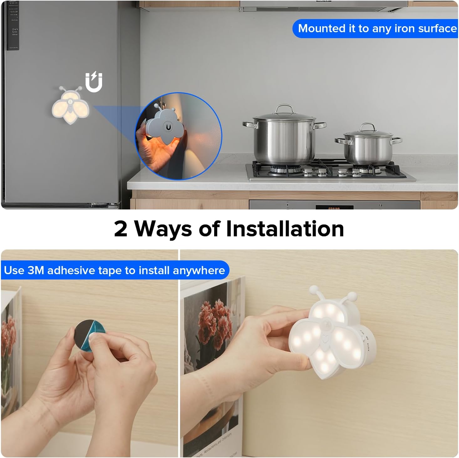 Motion Sensor Stair Lights Indoor - Rechargeable Dimmable RGBW & Warm White Night Light, Magnetic Mount Motion Activated Battery Lamp for Step Hallway Bathroom Cabinet Closet(Yellow, 4 Pack)