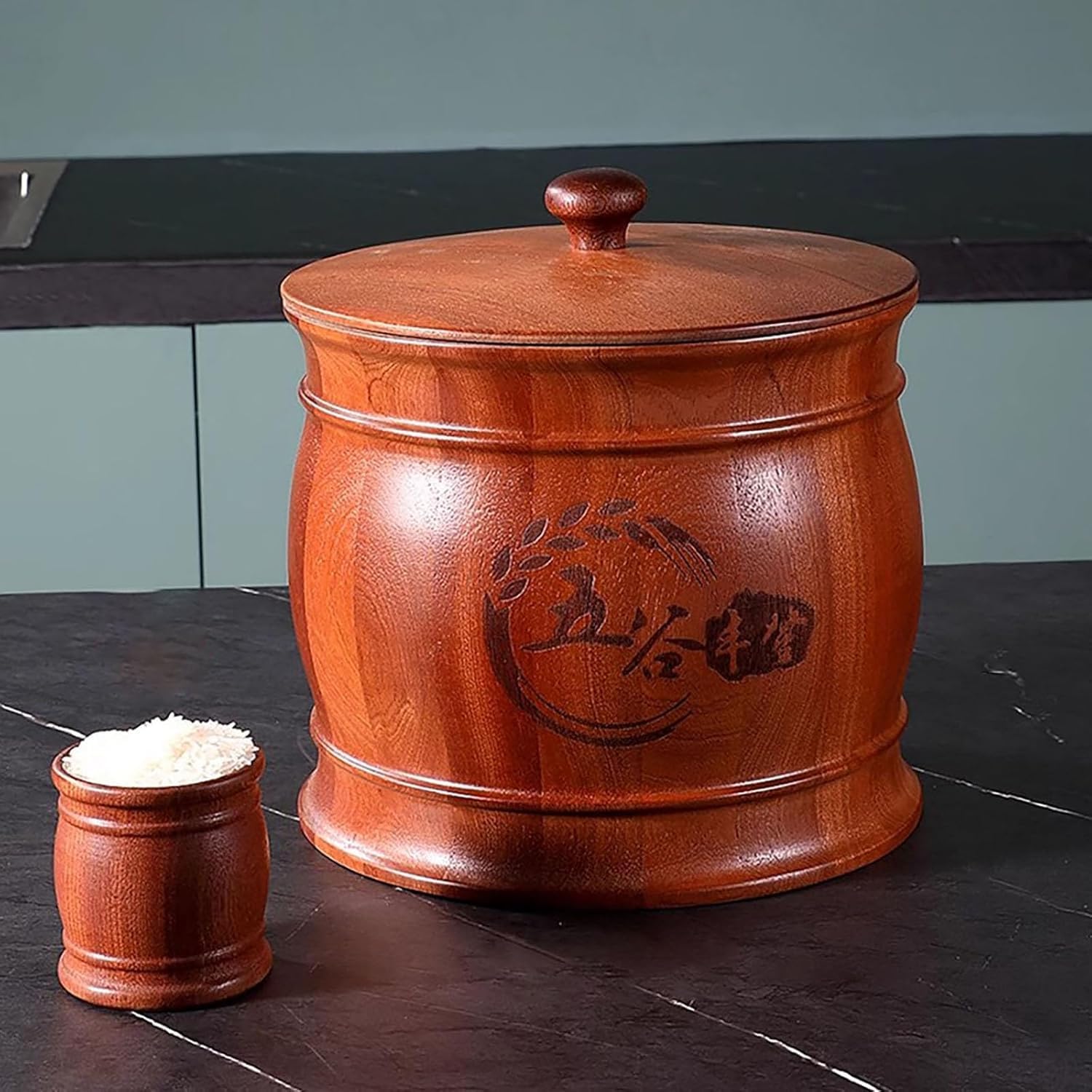 ELEFOCUS Home Rice Storage Box,Traditional Chinese Style Food Storage Jars,Airtight Storage Bucket,Rice Storage Containe With Lid(29.5 * 29.5 * 30cm)