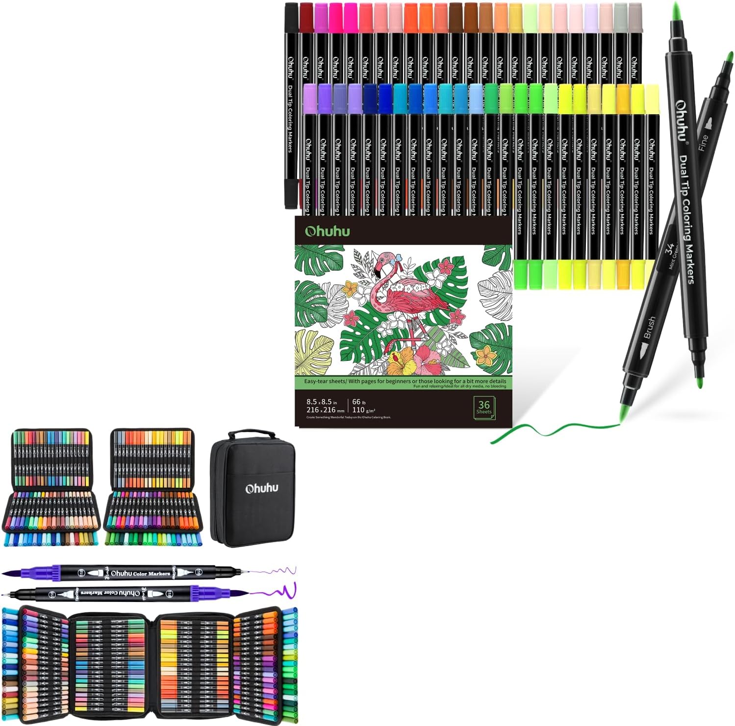 Ohuhu Markers 48 Colors & Coloring Book & Marker 160 Colors