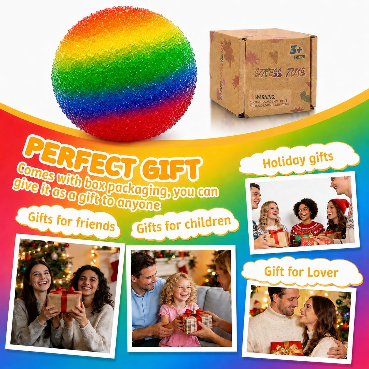 2.36in Rainbow Soft Stress Relief Ball, Durable Squeeze Toy for Kids, Sensory Hand Toy for Anxiety Relief, Classroom Reward, Party Favor and Gift for Teens and Adults (Medium Rainbow) image 4