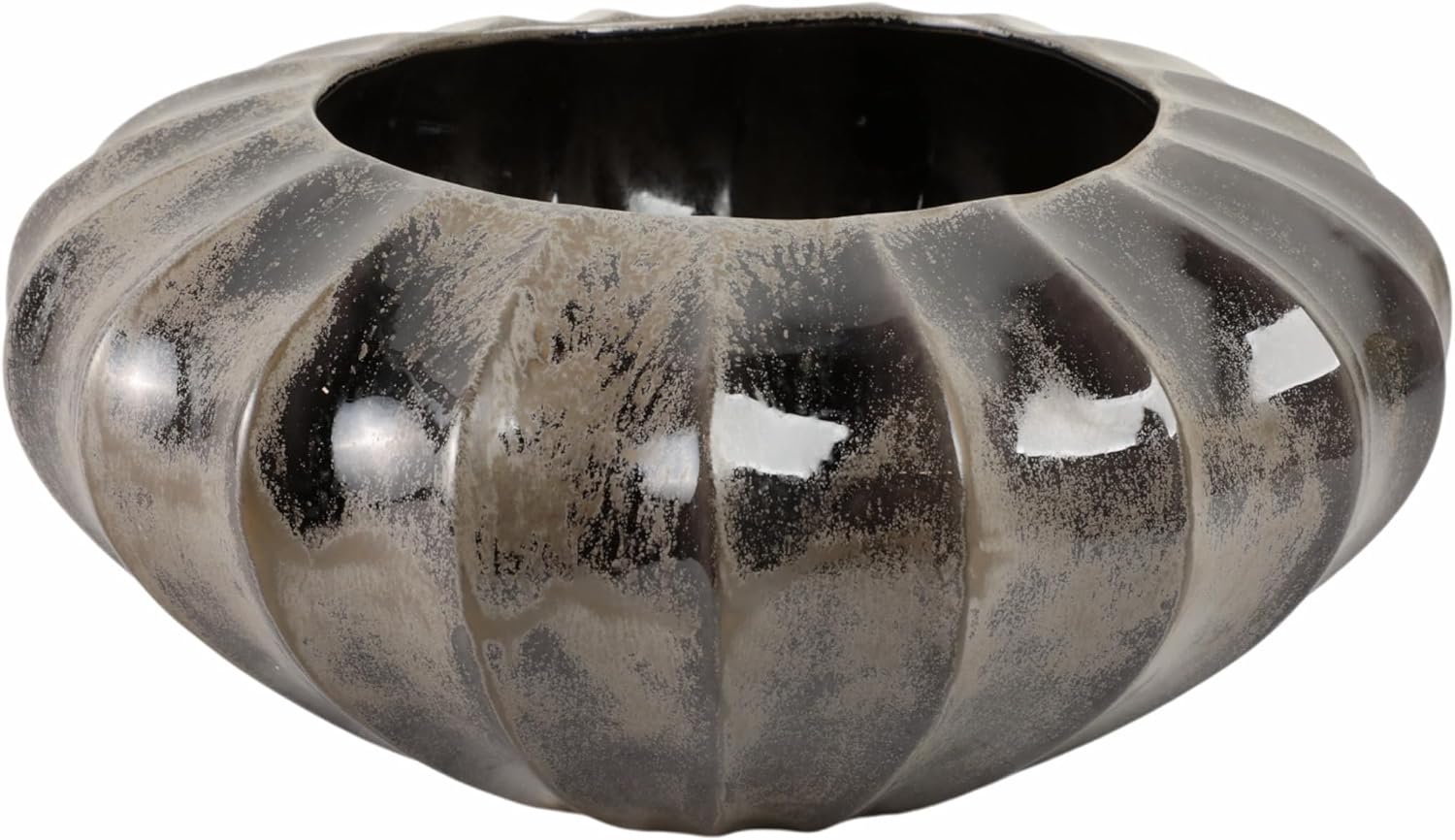 Sophisticated Glazed Pottery Decorative Bowl for Coffee Table - Round Bowl for Kitchen Counter Decor, Key, or Candy Storage - Modern Centerpiece Table Decoration and Home Decor Accents - 6.75", Black