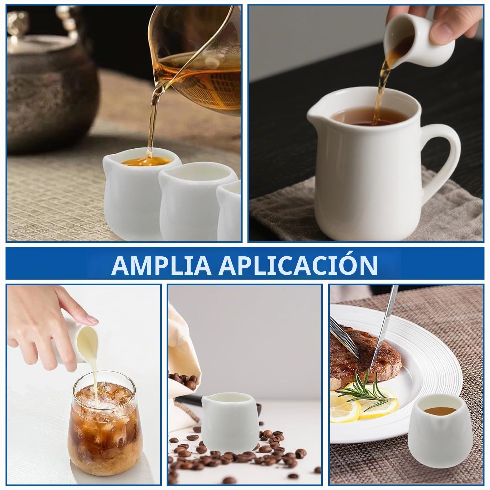 APACALI 16 jarras de leche blanca, 40 ml, jarra de leche pequeña, jarra de leche batida, jarra pequeña de cerámica para leche, salsas, café, salsas, cocina, bar, cafetería