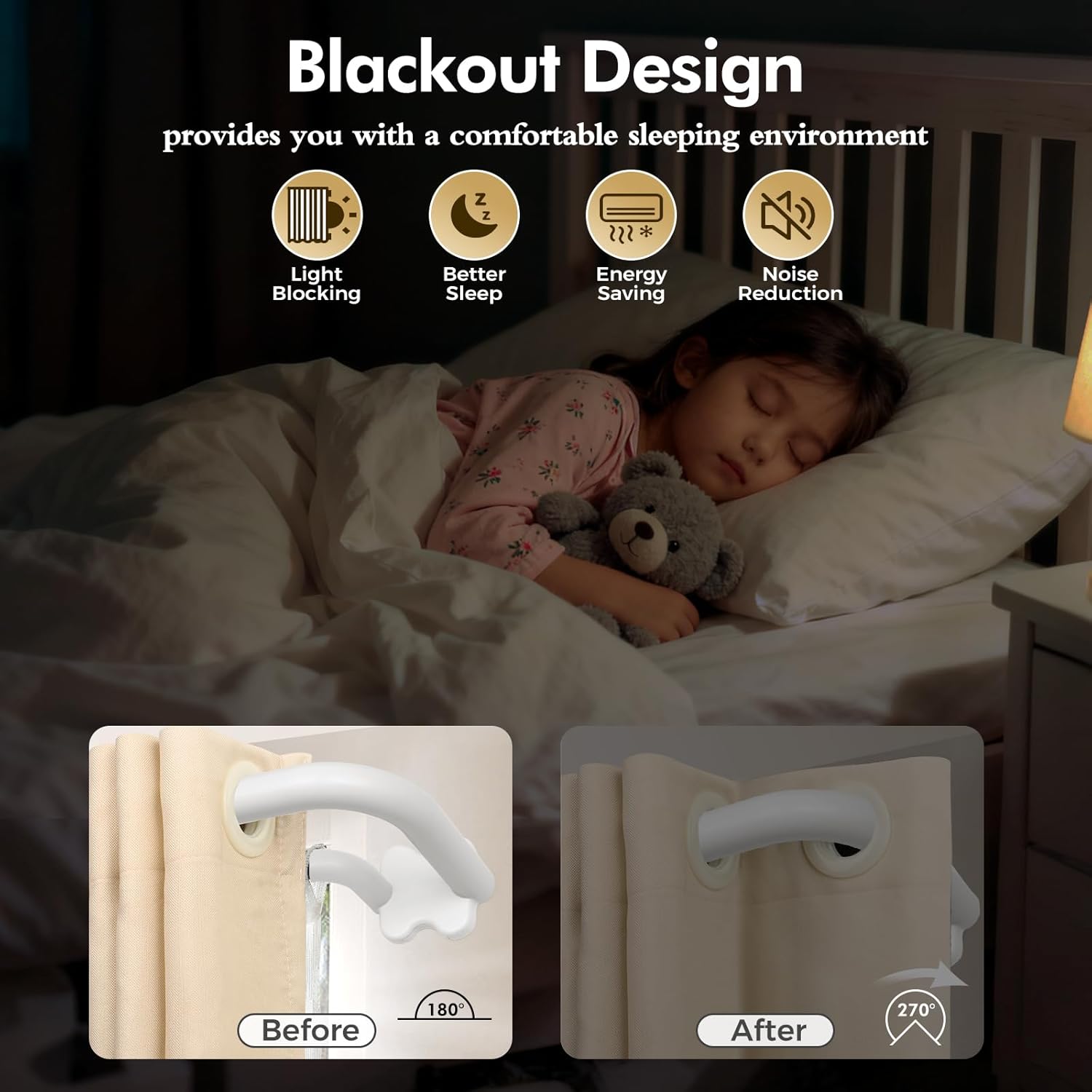 white blackout double curtain rods for windows, usfook adjustable decorative drapery rod 32 to 58, 3/4 inch window treatment rod, extendable curtain poles for living room 32-58" white