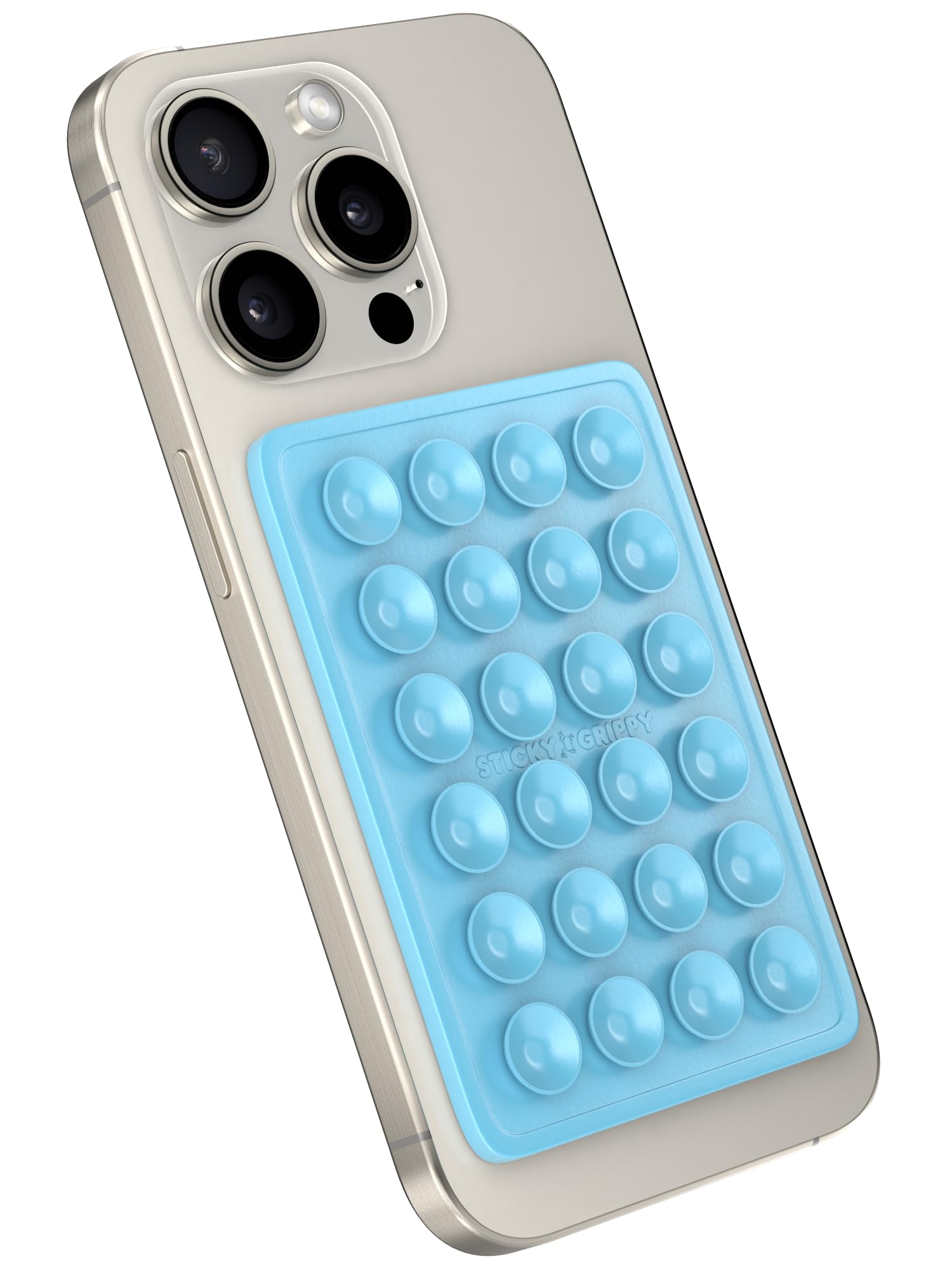 StickyGrippy Sillicon - Supporto a ventosa per telefono cellulare, accessorio adesivo per iPhone e Android, presa forte, per doccia, video Tiktok e selfie (blu perlato)