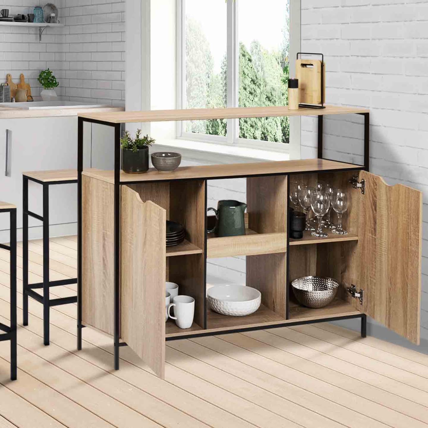 IDMarket - Mueble de bar con puertas y estantes Detroit Design Industrial