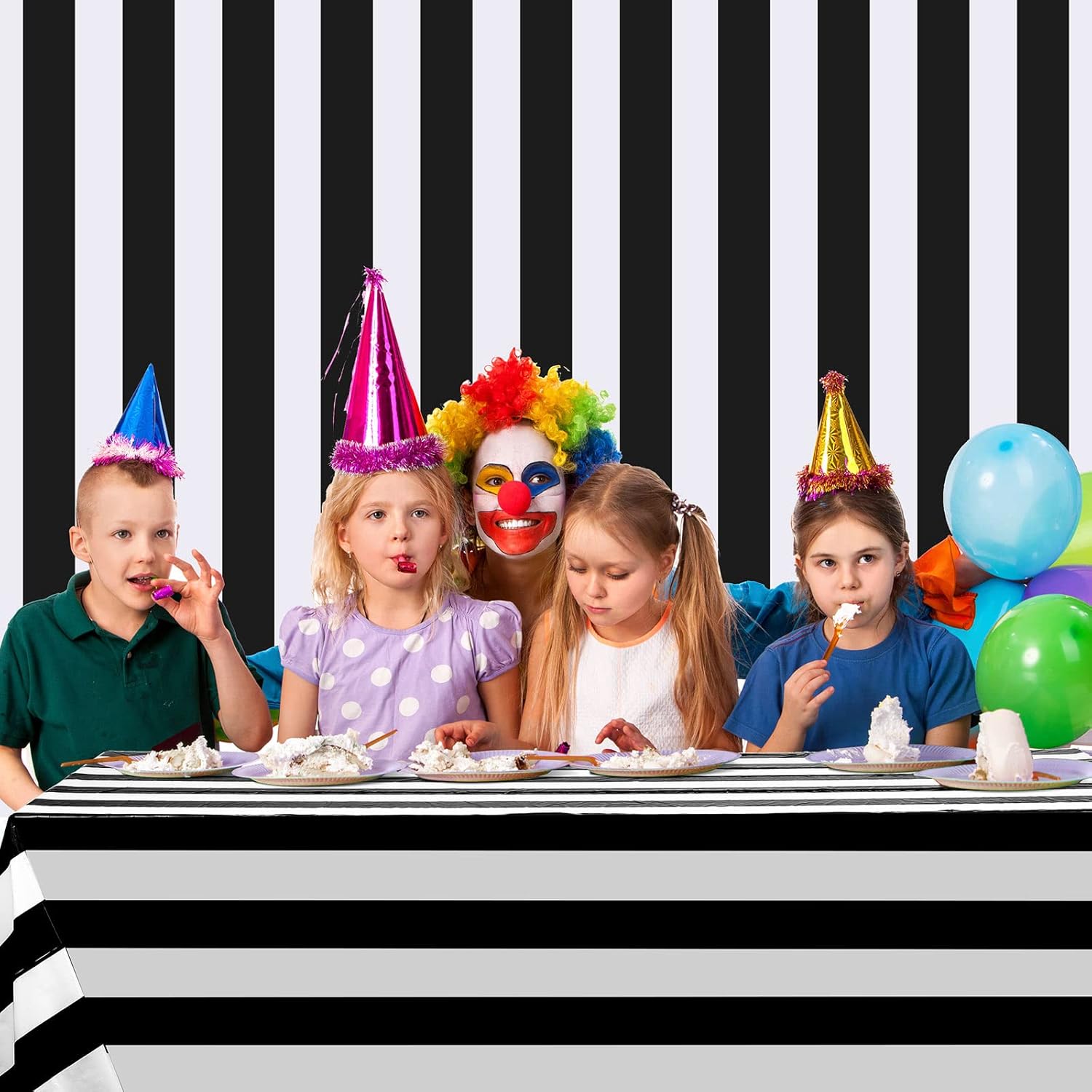 Ctosree 78.7 in x 100 Ft Striped Tablecloth Roll Plastic Stripes Table Cover Roll for Carnival Circus Party Table Stage Tent Classroom Wall Backdrop Decorations Supplies (Black and White Striped)