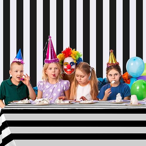 Miniatura 4 de Rollo de mantel a rayas de plástico de 78.7 pulgadas x 100 pies para carnaval, circo, fiesta, mesa, escenario, tienda, aula, decoración de fondo de