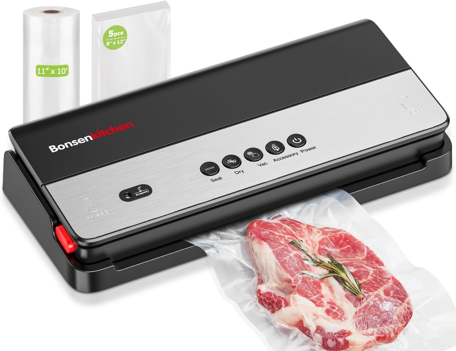 Bonsenkitchen Vacuum Sealer Machine, Multi-Functional Food Sealer, Built-in Cutter & Bag Storage, Globefish Technology for High-Speed Continuous Working, Food Vacuum Sealer with Vacuum Bags & Roll Bag Bonsenkitchen Vacuum Sealer Machine, Multi-Functional Food Sealer, Built-in Cutter & Bag Storage, Globefish Technology for High-Speed Continuous Working, Food Vacuum Sealer with Vacuum Bags & Roll Bag