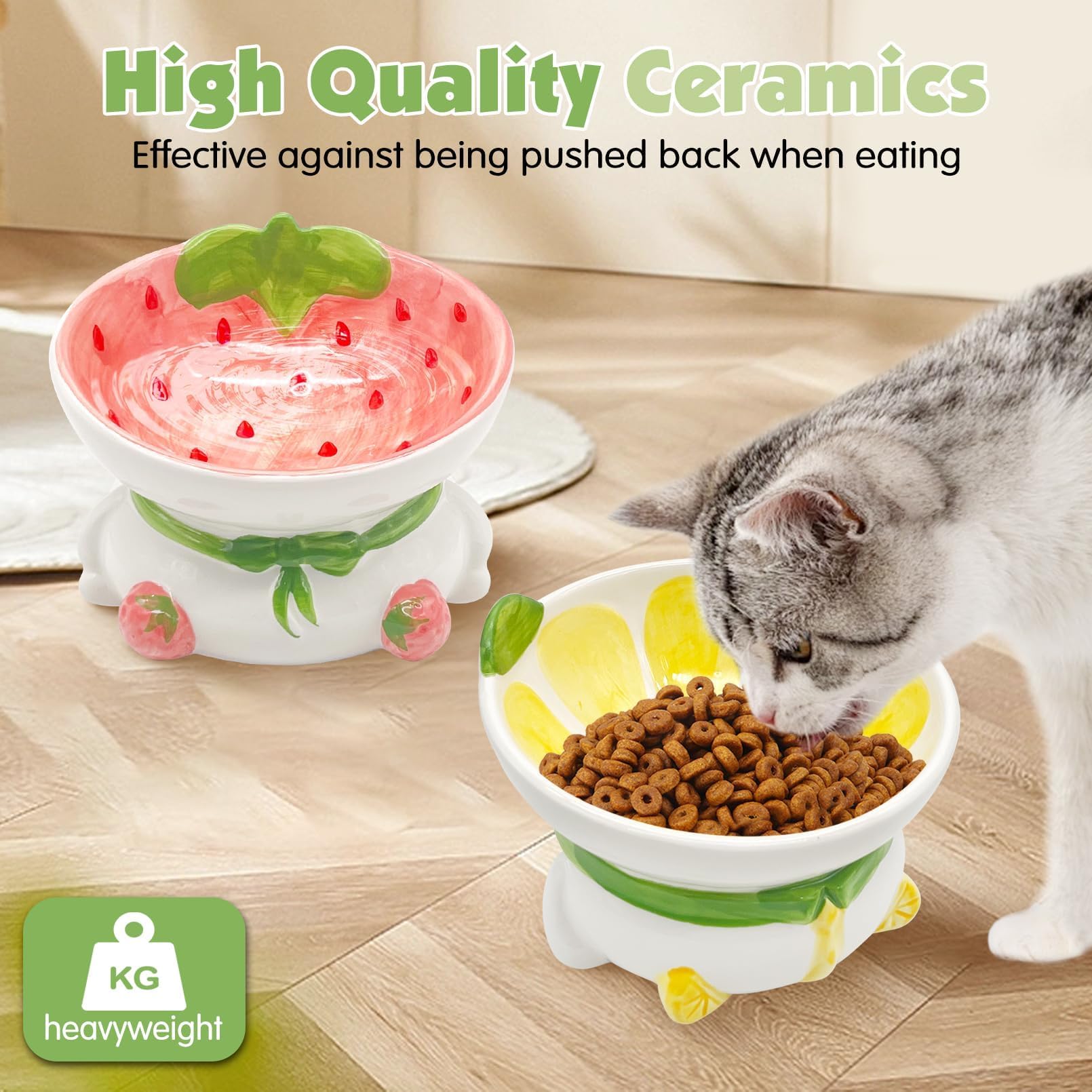 kathson Gamelle surélevée en céramique pour Chat, inclinée à 15°, gamelle surélevée pour Chat Anti-vomissements, gamelles d'alimentation pour Petit Chat avec Support pour protéger la Colonne