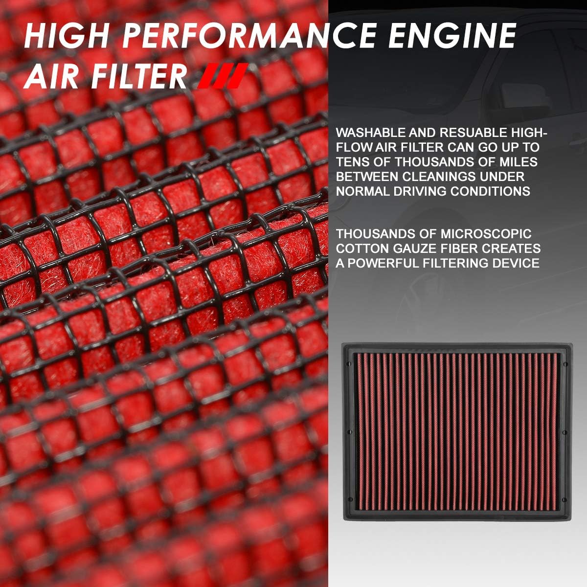 Auto Dynasty High Flow Engine Air Panel Filter Drop-in Reusable & Washable Compatible with Ford Ranger 2.3L Turbo 19-20 (Red)