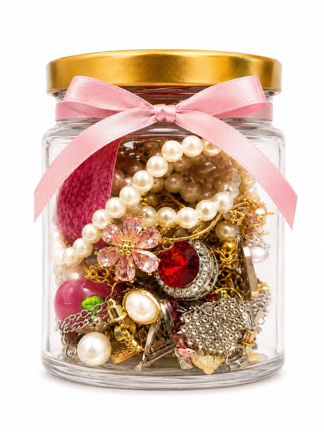 Mystery Jewelry Jar Bundle – Handmade Cute Floral Surprise Jar | 15+ Fashion Jewelry Pieces (Necklace, Earrings, Rings, Bracelets, Bag Charm & Phone Charm) | Gift for Women & Girls-image-47