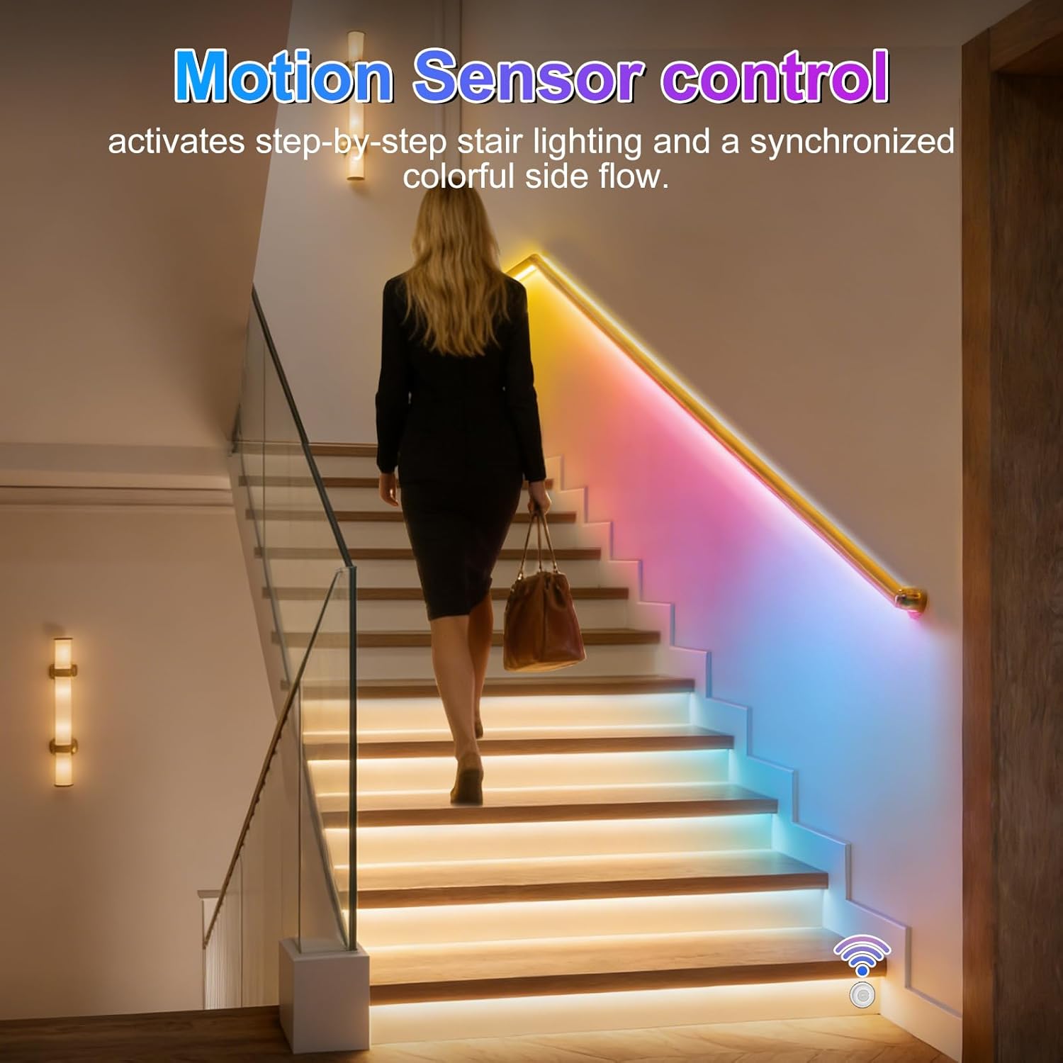 LED Stair Light Controller, Upgraded Controlled by APP & Remote 32 Channel PIR Sensor Dynamic Staircase Running Flow Light Automatic Controller for Stairway Step Light Indoor (Not Including Strip)