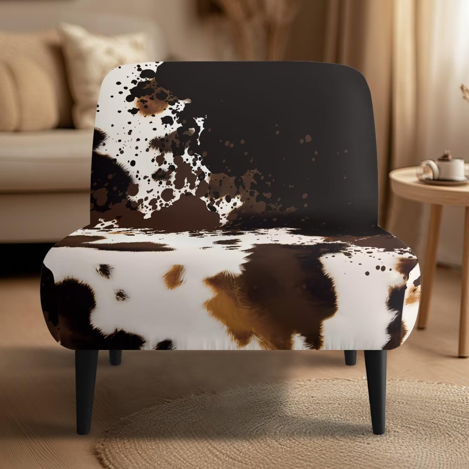 Stretch Armless Chair Slipcovers Cow Print Armless Accent Chair Covers Removable Non-Slip Couch Cover Armless Chair Furniture Protector Covers for Living Dining Room Hotel